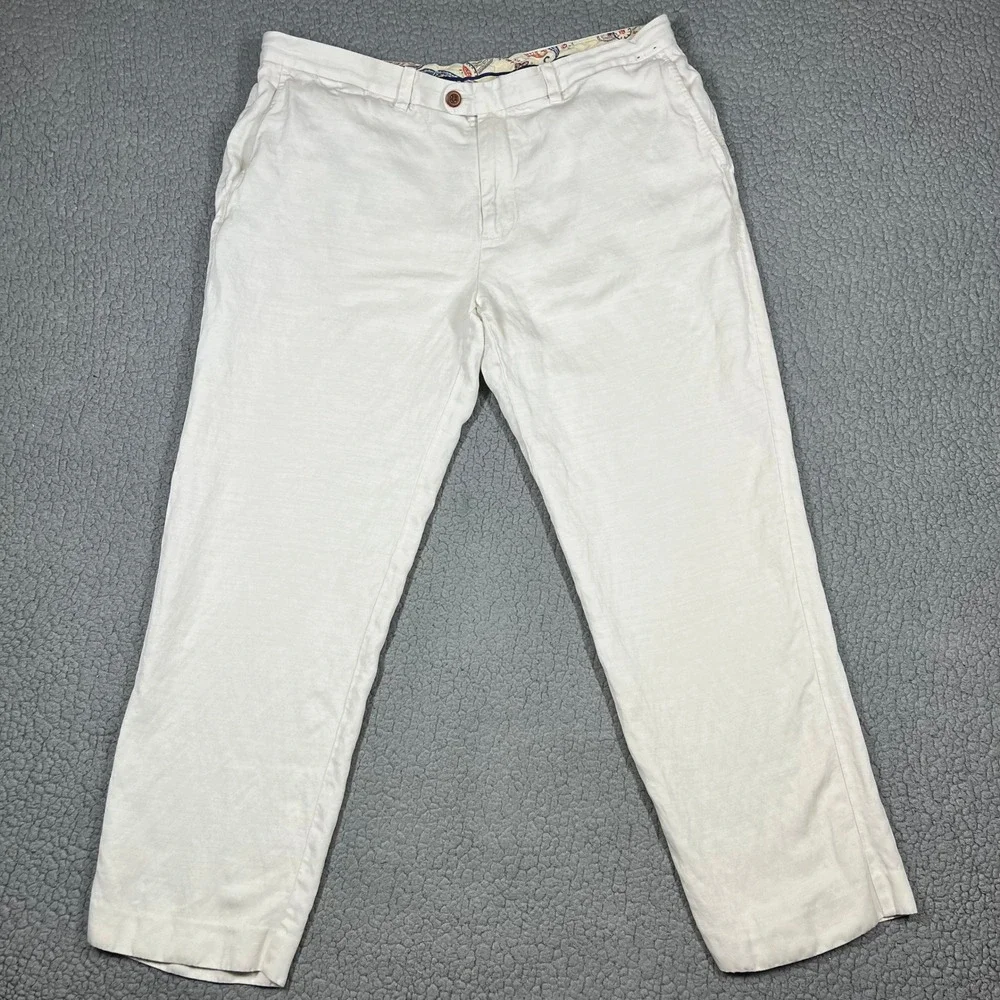 Tommy Bahama Pants Men 38x30 Lyocell Linen Blend Flat Front Cream Beach Casual